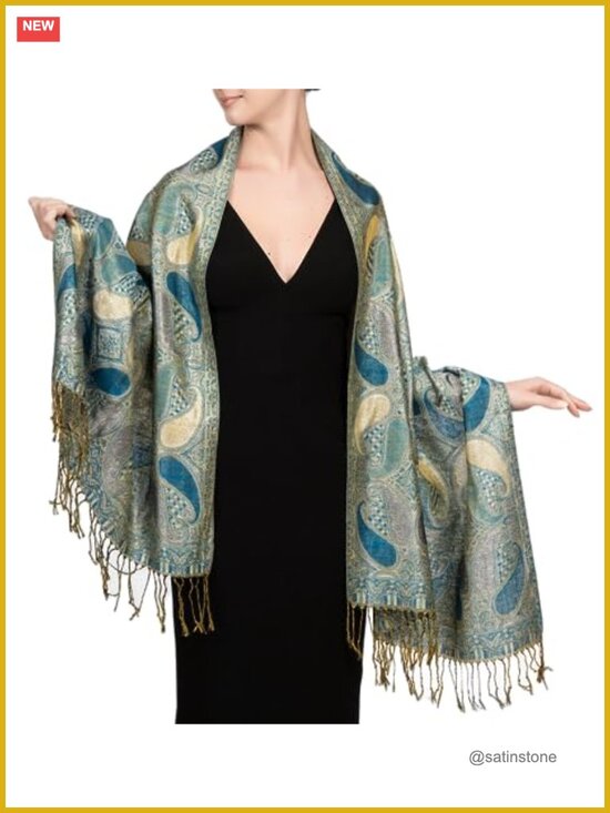 Paisley Metallic Pashmina Shawl Wrap Scarf Stole for Women